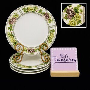 Oneida TUSCAN GRAPES  Cheri Blum  Rim Panels Dots Stoneware Dinner Plates Set 4